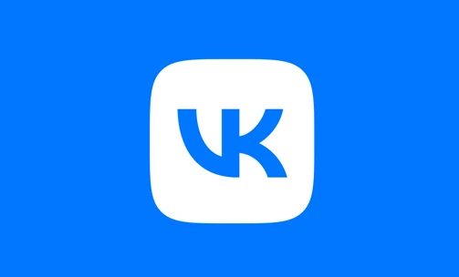 Белый логотип VK на синем фоне